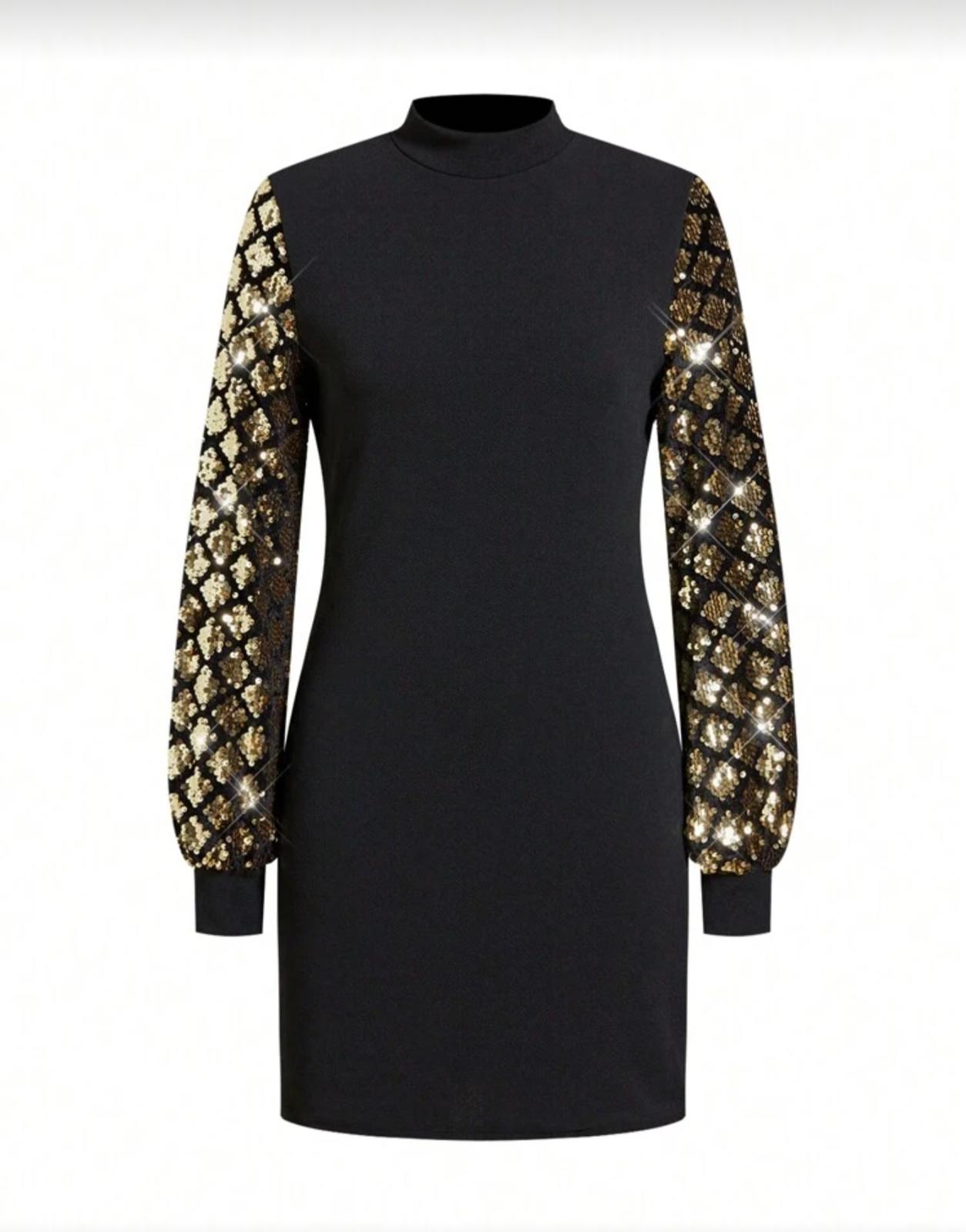 Elegant Black Sequin Sleeve Bodycon Dress
